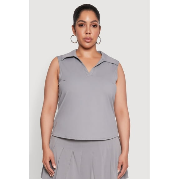 Womens Plus Size Active Sleeveless Polo Top