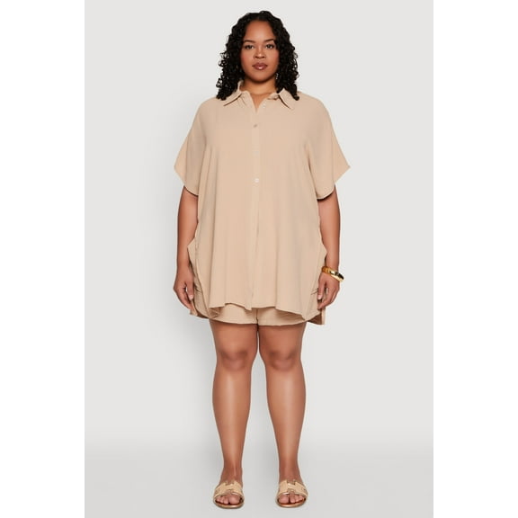 Womens Plus Size Airy Drawstring Detail Shorts