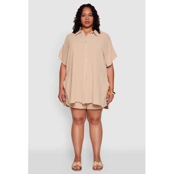 Womens Plus Size Airy Drawstring Detail Shorts