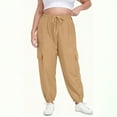 thumbnail image 1 of Womens Plus Size Athletic Drawstring Sweatpants Solid Color Elastic Waist With Pockets Soft Comfy Fabric Casual Loungewear Daily Office Weekend Ladies Wear Khaki XL, 1 of 9