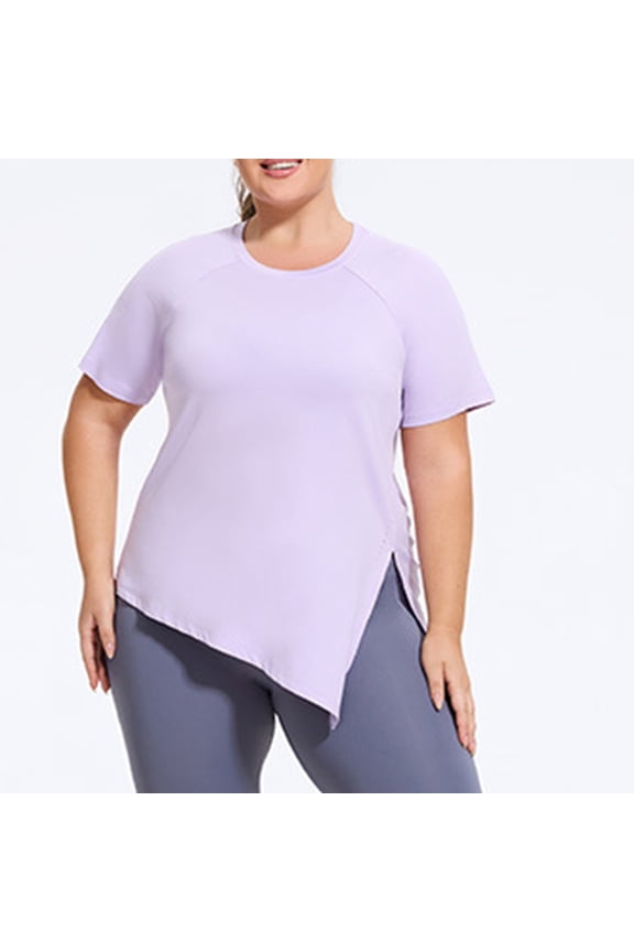 Womens Plus Size Athletic Top | Lavender Workout Shirt Raglan Short Sleeve | Yoga Running Moisture Wicking Tee,Size 2XL