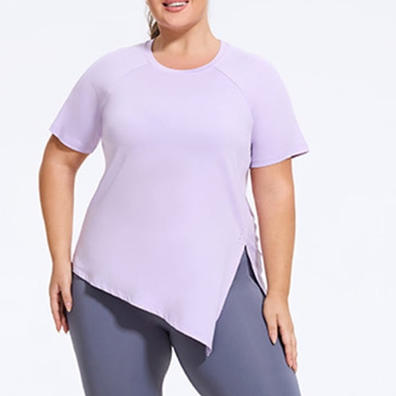 Womens Plus Size Athletic Top | Lavender Workout Shirt Raglan Short Sleeve | Yoga Running Moisture Wicking Tee,Size 4XL