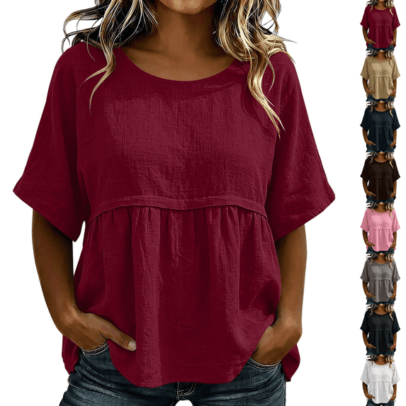 Womens Plus Size Babydoll Tops Summer Short Sleeve Peplum T Shirts Casual Loose Fit Crew Neck Going Out Tunics