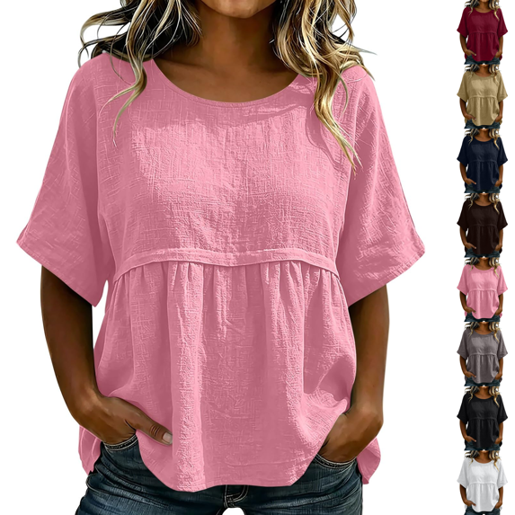 Womens Plus Size Babydoll Tops Summer Short Sleeve Peplum T Shirts Casual Loose Fit Crew Neck Going Out Tunics