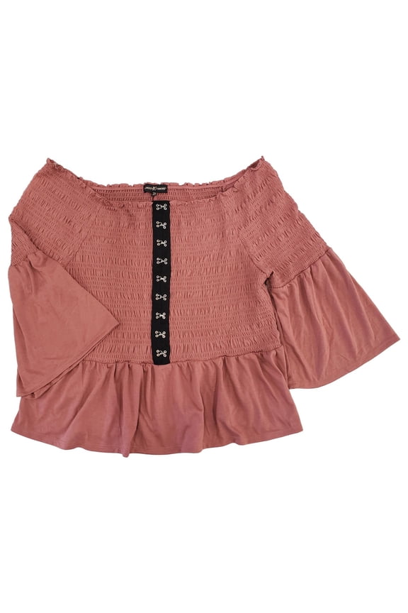 Womens Plus Size Baked Blush Ruched Hook & Eye Ruffled Shirt Top Blouse 2X