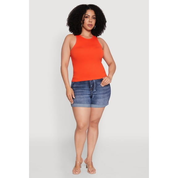 Womens Plus Size Basic Crew Neck Tank Top