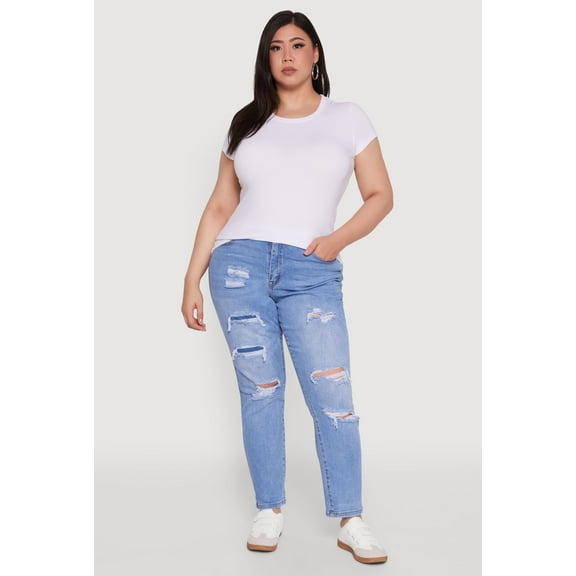 Womens Plus Size Basic Crew Neck Tee