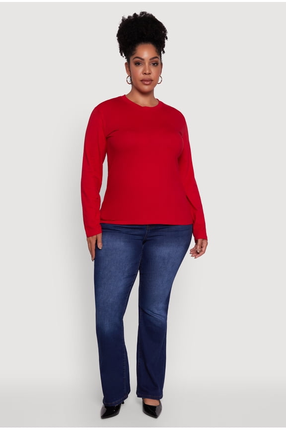 Women's Plus Size Basic Long Sleeve Crew Neck T-Shirt