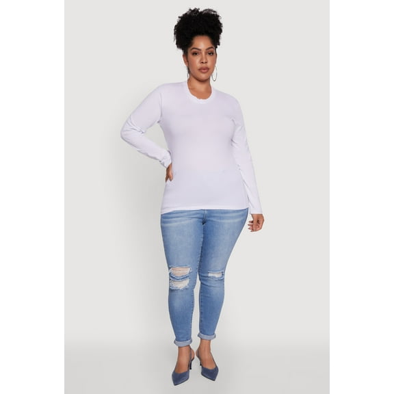 Womens Plus Size Basic Long Sleeve Crew Neck T-Shirt