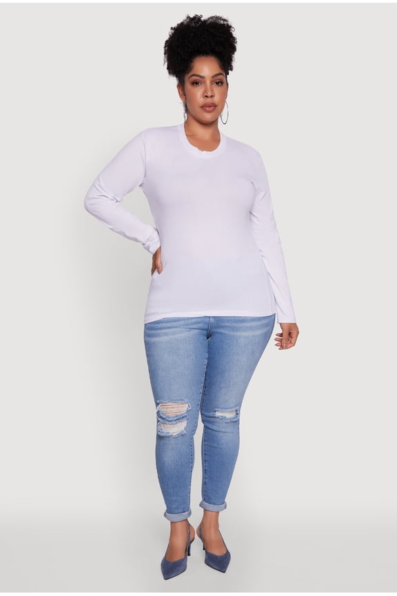 Womens Plus Size Basic Long Sleeve Crew Neck T-Shirt