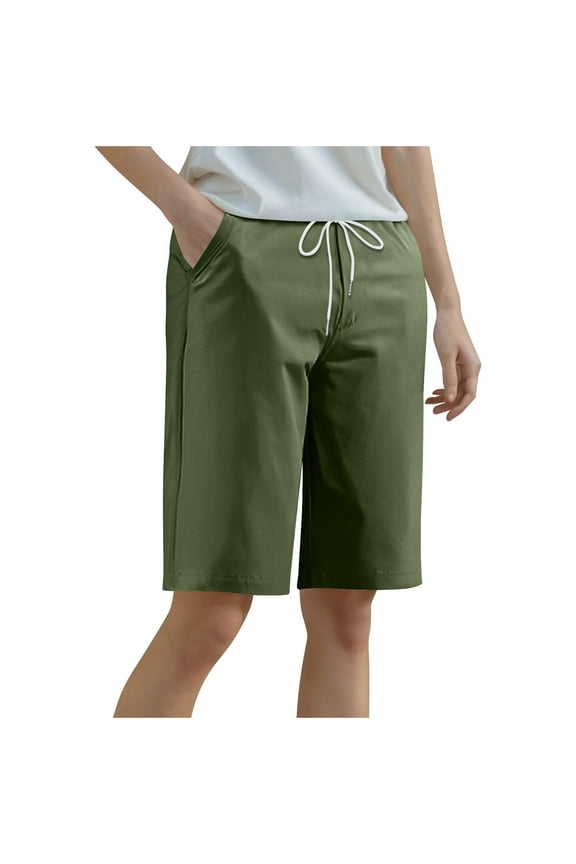 Womens Plus Size Bermuda Shorts Knee Length Loose Lounge Athletic Running Long Gym Shorts with Pockets