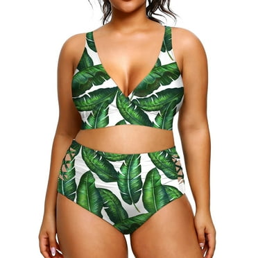 Womens Plus Size Bikini Set Two Piece Swimsuits Tummy Control Bathing Suits High Waisted Bikini Swimwear