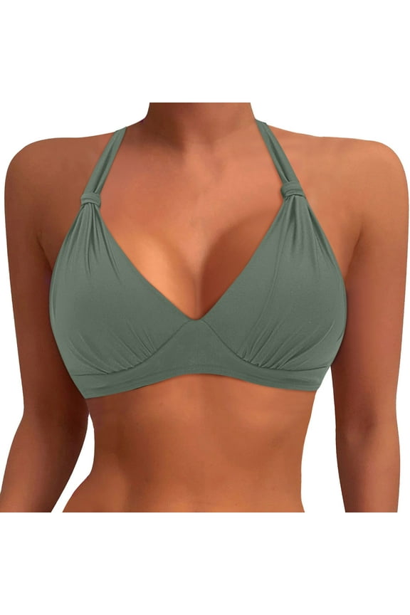 Womens Plus Size Bikini Top Women's Plus Size Solid Color Bikini Top Large Bust Swim Top Full Coverage Swimsuit Top Sport Bra Bathing Suit Top No Bottom Army Green XXL
