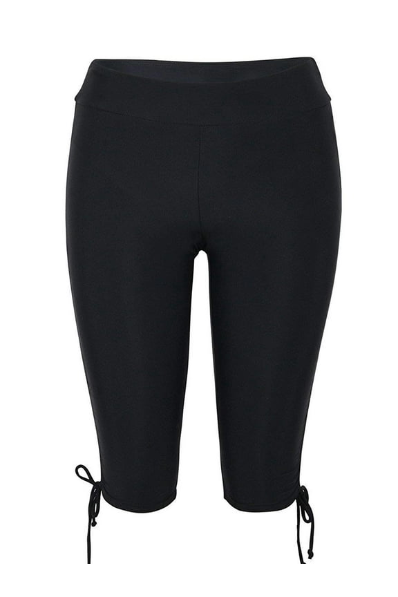 Womens Plus Size Black Swim Capris Swimwear Rash Guard Board Short Bottoms
