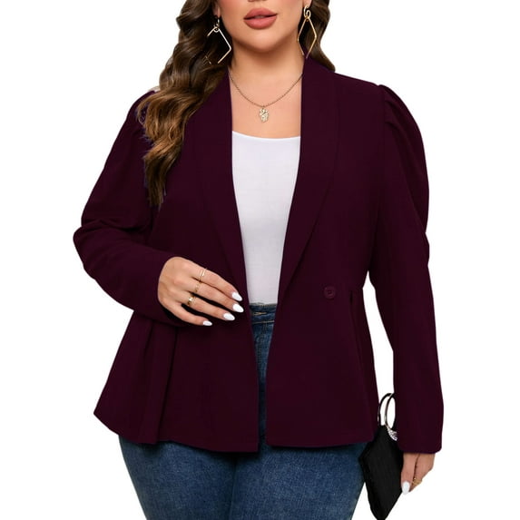 Womens Plus Size Blazers Business Casual Knit Blazer for Work Long Sleeve Shawl Lapel Blazer Suit Jackets Purple Wine 3XL