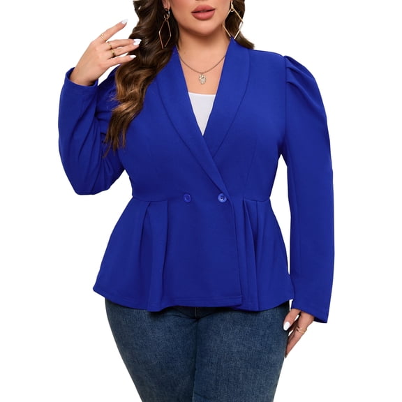 Womens Plus Size Blazers Business Casual Knit Blazer for Work Long Sleeve Shawl Lapel Blazer Suit Jackets Royal Blue 2XL