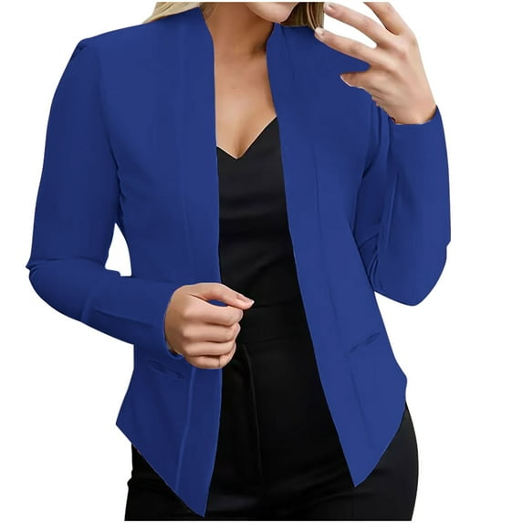 Womens Plus Size Blazers, Women's Casual Long Sleeve Blazers Cropped Solid Color Knit Blazer Work Office Open Front Blazer Jacket