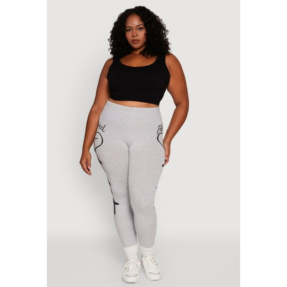 Womens Plus Size Blessed Cross Heart Graphic Leggings