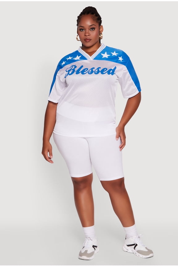 Womens Plus Size Blessed Graphic V-Neck Jersey