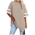 thumbnail image 1 of Womens Plus Size Blouses Color Block Crew Neck Tops Short Sleeve Basic Casual Loose Fit Tee 2025 Fashion Shirts, 1 of 5