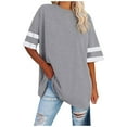 thumbnail image 1 of Womens Plus Size Blouses Color Block Crew Neck Tops Short Sleeve Basic Casual Loose Fit Tee 2025 Fashion Shirts, 1 of 5
