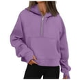 thumbnail image 1 of Womens Plus Size Blouses Fall Loose Fit Hooded Long Sleeve Rolled Drop Shoulder Half Zip Solid Color Hoodie Cotton Hoodies Sweatshirts(Purple,XL), 1 of 6