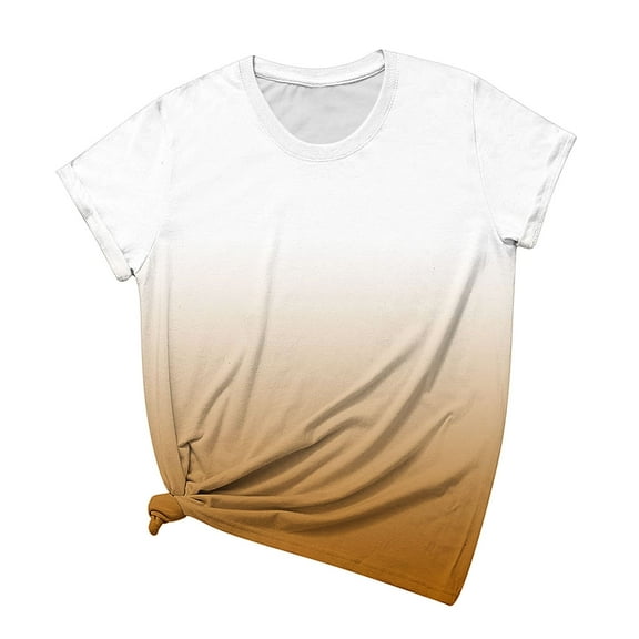 Womens Plus Size Blouses Gradient Crew Neck Short Sleeves Print Casual Pullover Blouse T Shirt