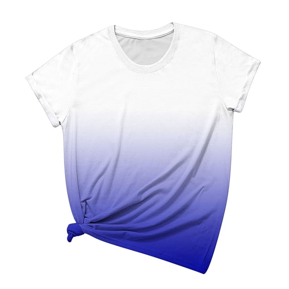 Womens Plus Size Blouses Gradient Crew Neck Short Sleeves Print Casual Pullover Blouse T Shirt