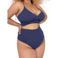 thumbnail image 1 of Womens Plus Size Blue Tie Back High Waist Solid Color Bikini Swimwear Set, 1 of 3