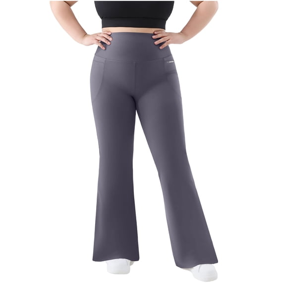 Womens Plus Size Bootcut Yoga Pants High Waist Flare Pants Stretchy, Side Pockets, Bell Bottom Fit, Solid Color, Oversized, Workout, Gym, Running, Casual Daily Home Wear