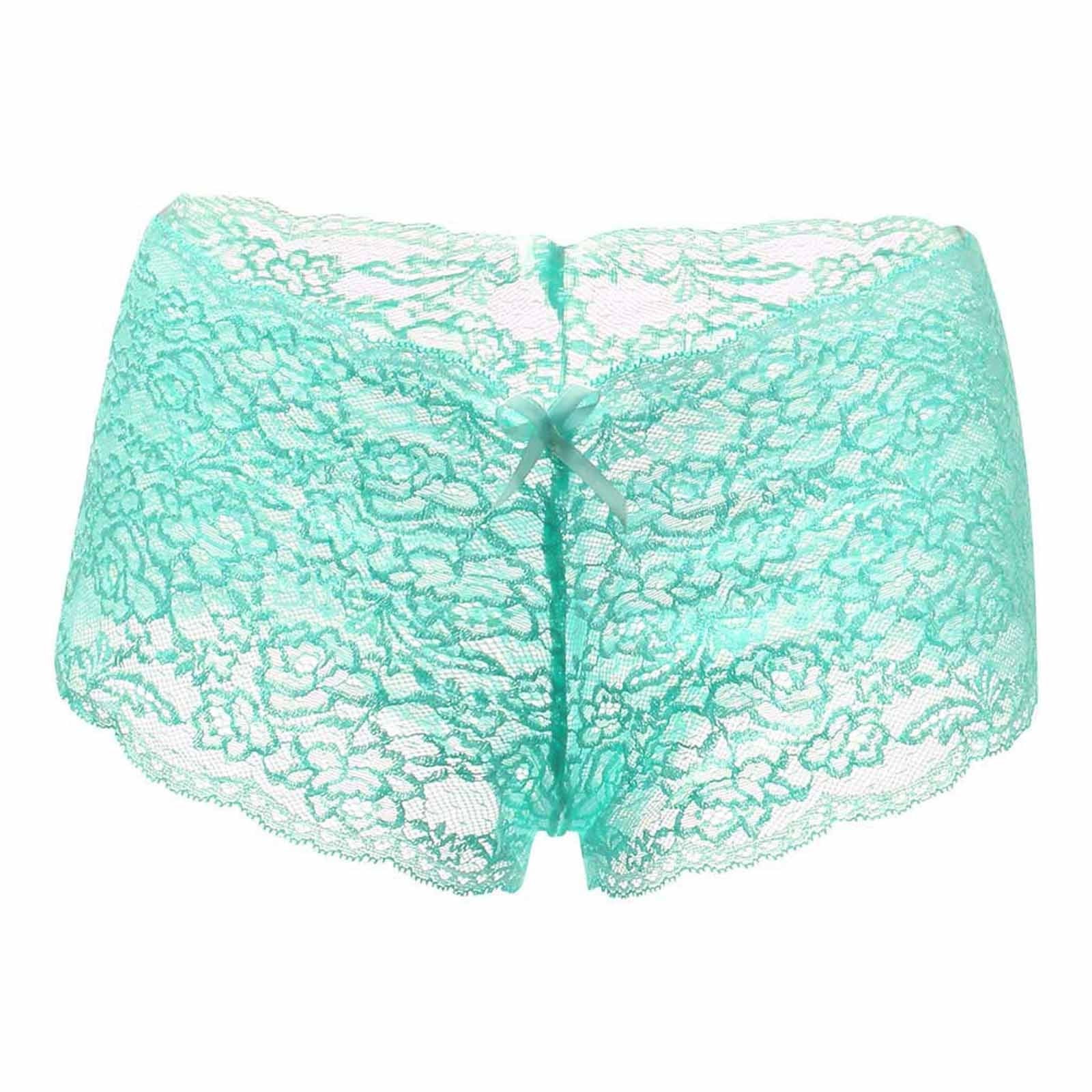 ICollection Lingerie Womens Lace And Open Crotch Pearl String Boy Short Underwear, White, Large-X-Large US