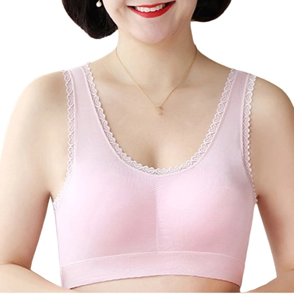 Womens Plus Size Bra, Push Up Lace Trim High Elastic Thin Sports Bra Without Underwire Pinks XXL