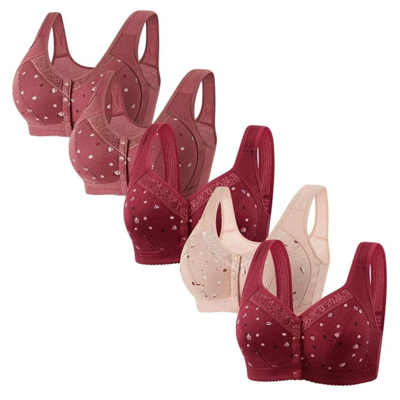 Womens Plus Size Bras Front Closure S-4X 5 Pack Wireless Push Up Bralettes Ladies Trendy Breathable Multipack Full-Coverage Underwear Bra