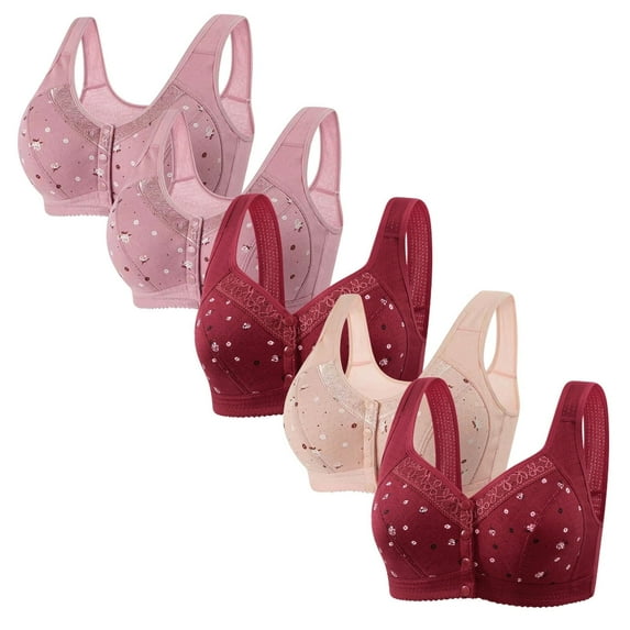 Womens Plus Size Bras Front Closure S-4X 5 Pack Wireless Push Up Bralettes Ladies Trendy Breathable Multipack Full-Coverage Underwear Bra