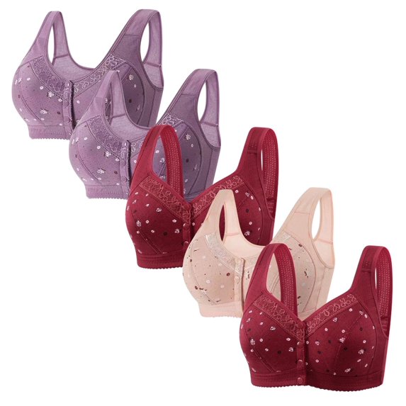 Womens Plus Size Bras Front Closure S-4X 5 Pack Wireless Push Up Bralettes Ladies Trendy Breathable Multipack Full-Coverage Underwear Bra