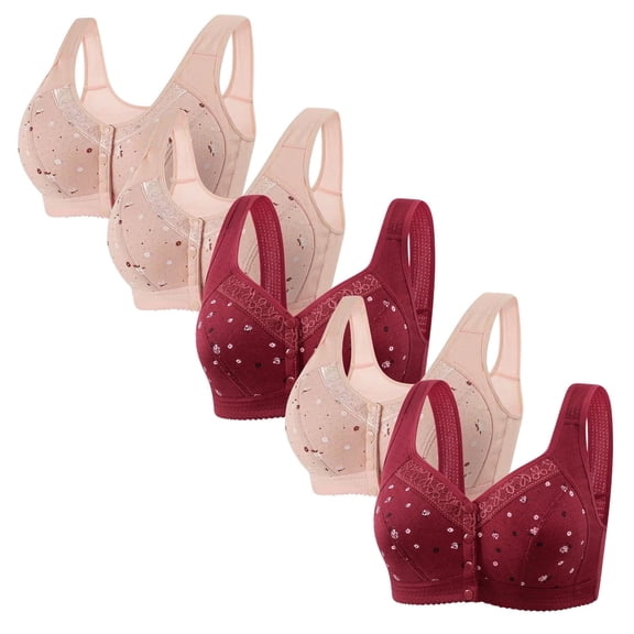 Womens Plus Size Bras Front Closure S-4X 5 Pack Wireless Push Up Bralettes Ladies Trendy Breathable Multipack Full-Coverage Underwear Bra