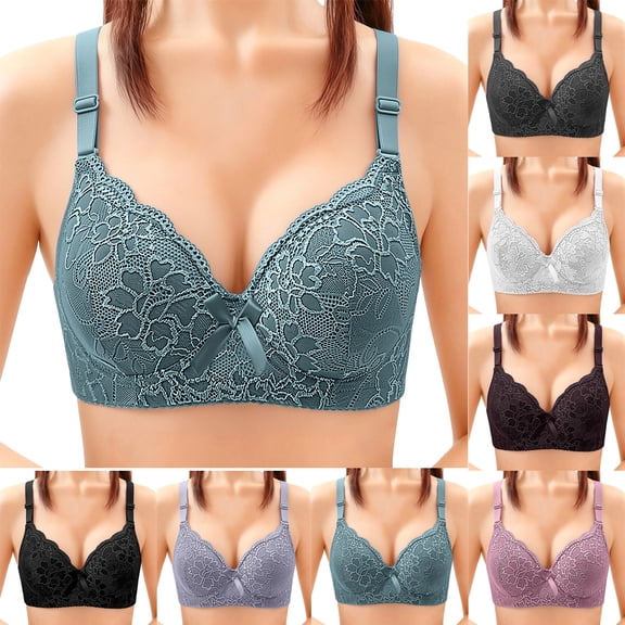 Womens Plus Size Bras Underwire Push Up Bra for Women Lace Splice Lightly Lined Bralettes 80BC-105BC