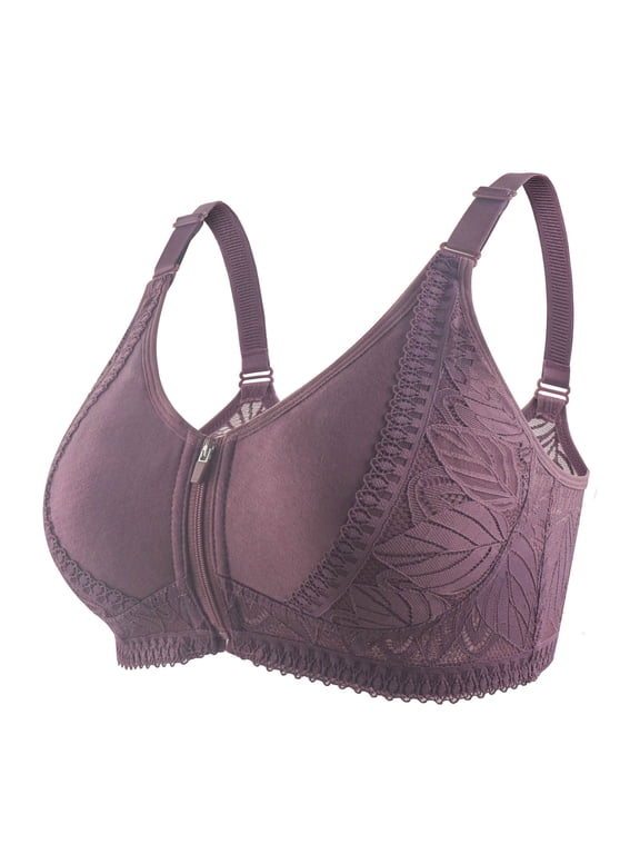 Womens Plus Size Bras, Womens Zip Front Closure Bra Wireless Seamless Comfort Full Coverage Back Smoothing No Underwire Bralettes for Older Women 36-52