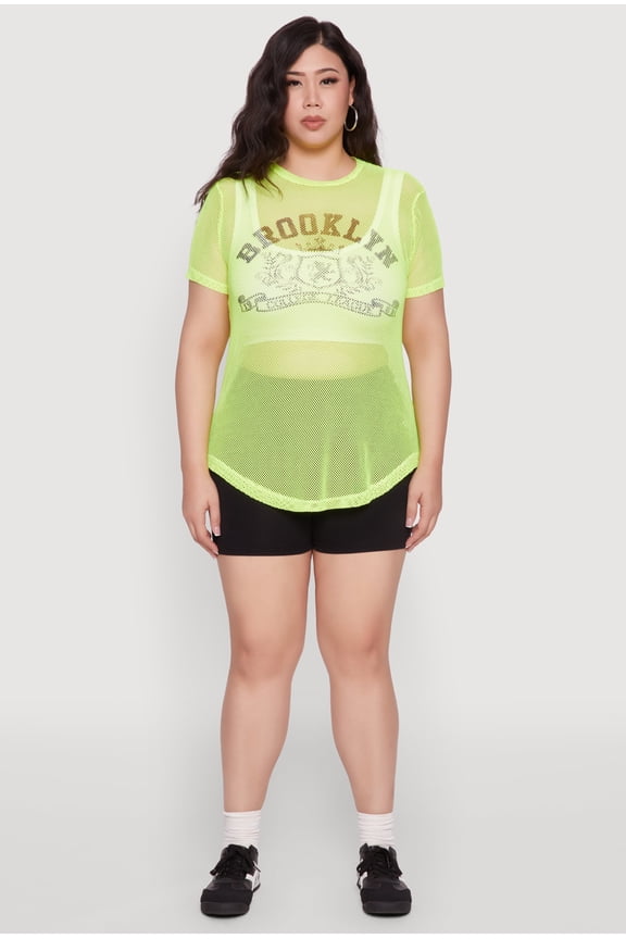 Womens Plus Size Brooklyn College League Fishnet Top