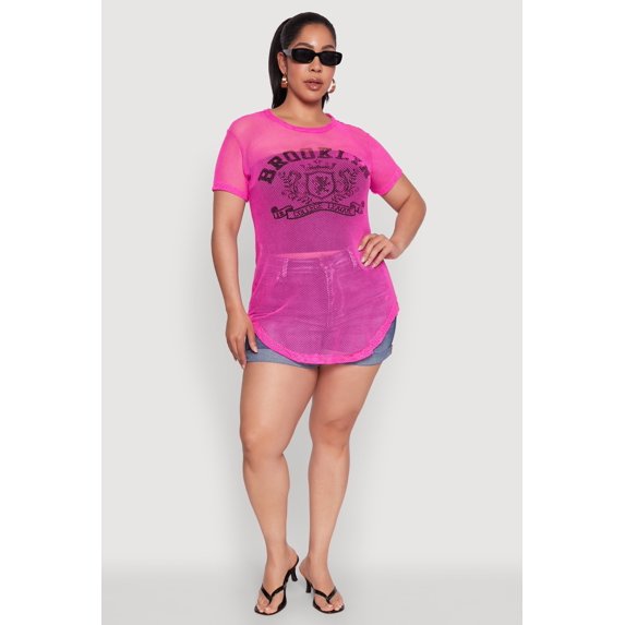 Womens Plus Size Brooklyn College League Fishnet Top