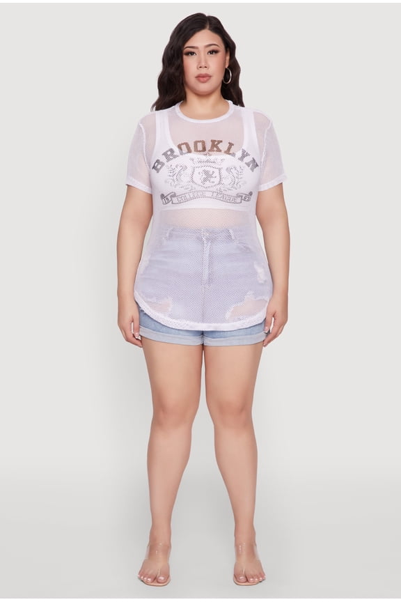 Womens Plus Size Brooklyn College League Fishnet Top