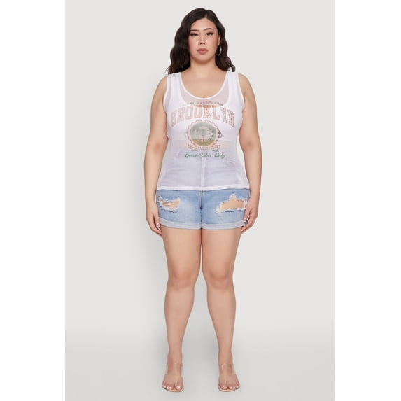 Womens Plus Size Brooklyn Graphic Fishnet Tank Top