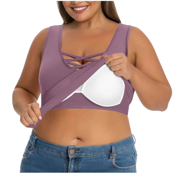 Avirosel Womens Plus Size Built-in Bra Tank Tops With Chest Pad No Steel Rings Bottom Underwear Workout Yoga Shirt Home Wear Base Layer Top