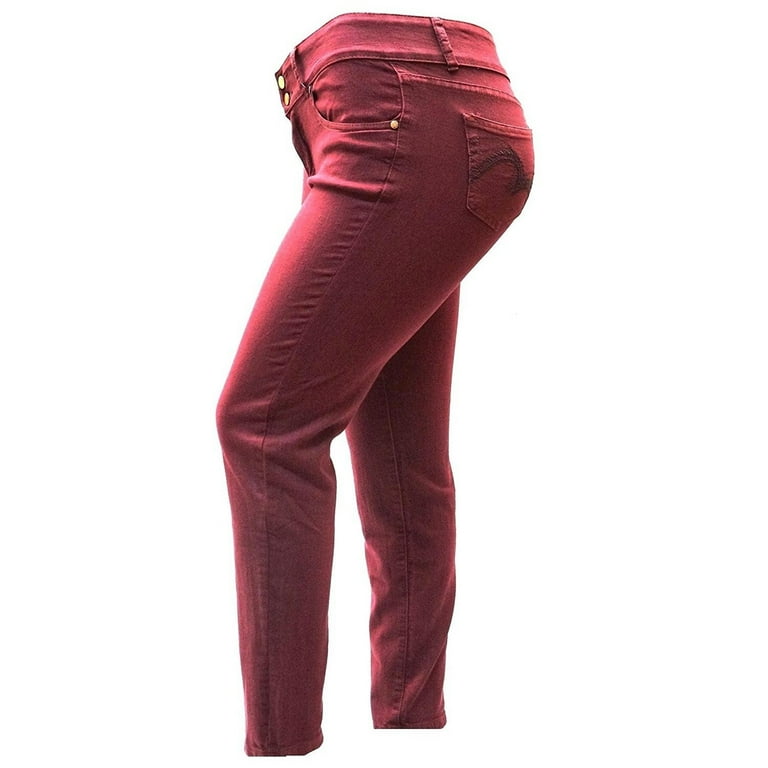 Womens Plus Size Burgundy Red Denim skinny jeans Stretch Pants