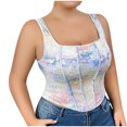 thumbnail image 1 of Womens Plus Size Bustier Corsets Going Out Tank Corset Tops Boned Waist Cincher Sleeveless Lace Up Bodice Green, XXL, 1 of 7