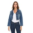 thumbnail image 1 of Womens Plus Size Button Closed Cropped Jean Jacket Stretch Ladies Denim Jacket Oversize Coat, 1 of 6
