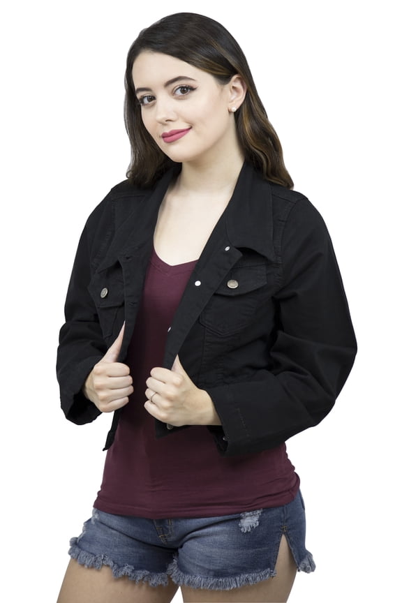 Womens Plus Size Button Closed Cropped Stretch Denim Jacket Ladies Oversize Coat
