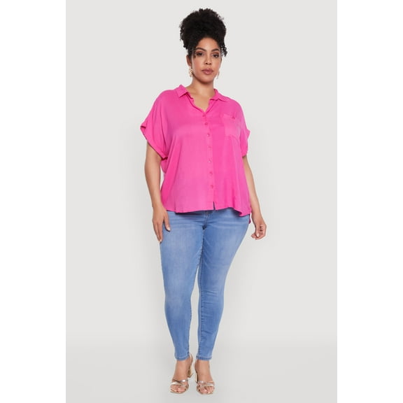 Womens Plus Size Button Front Shirt