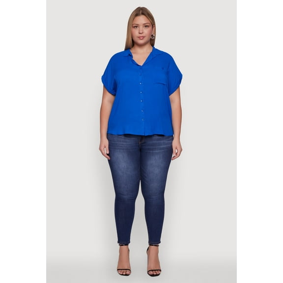 Womens Plus Size Button Front Shirt
