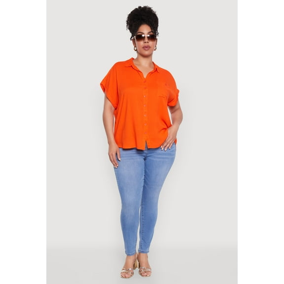 Womens Plus Size Button Front Shirt